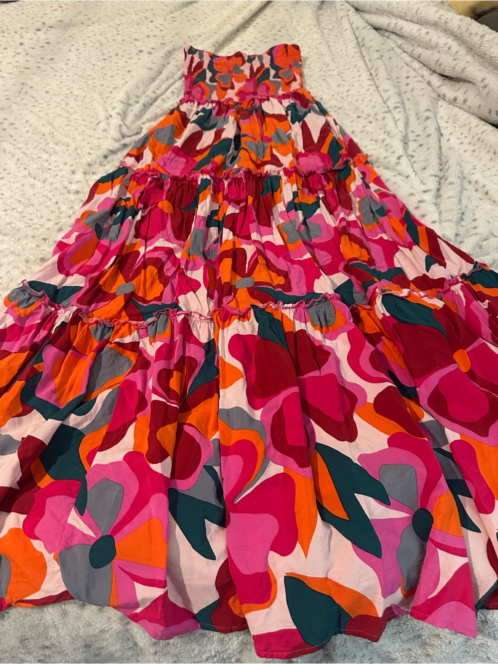 Abel The Label Bold Floral Tiered Maxi Skirt - Pink Orange Multicolor
